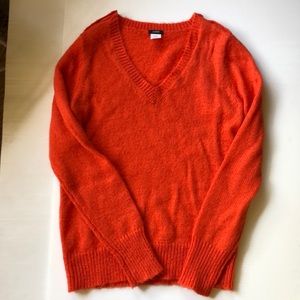J Crew Mohair Blend Orange Long Sleeve V Neck Pullover Sweater sz M